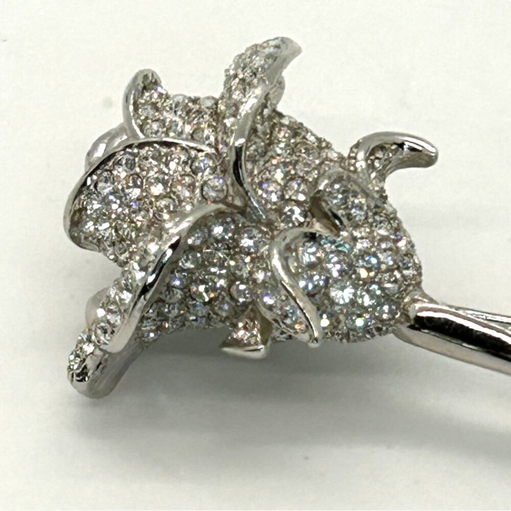 Nolan Miller Anniversary Rose Brooch Pin Pave Rhinestone Silver Tone Vintage - Picture 7 of 16